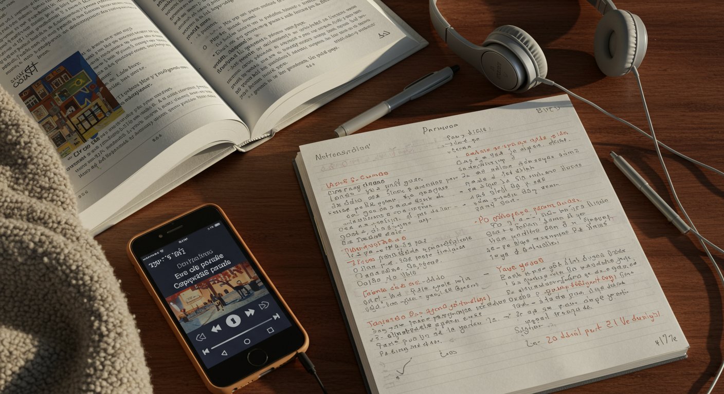 ブラジル音楽を聴きながらポルトガル語を学ぶ様子