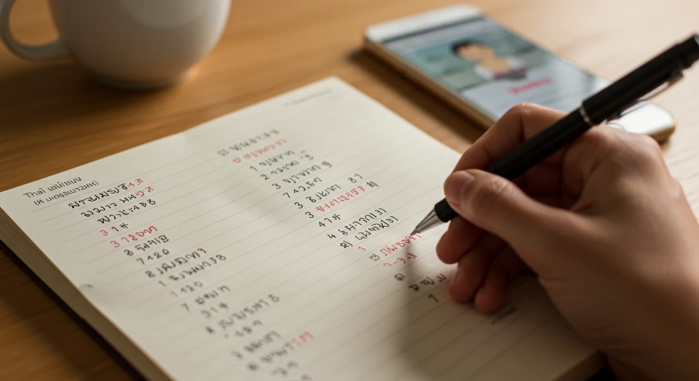 タイ語の会話フレーズを練習する様子