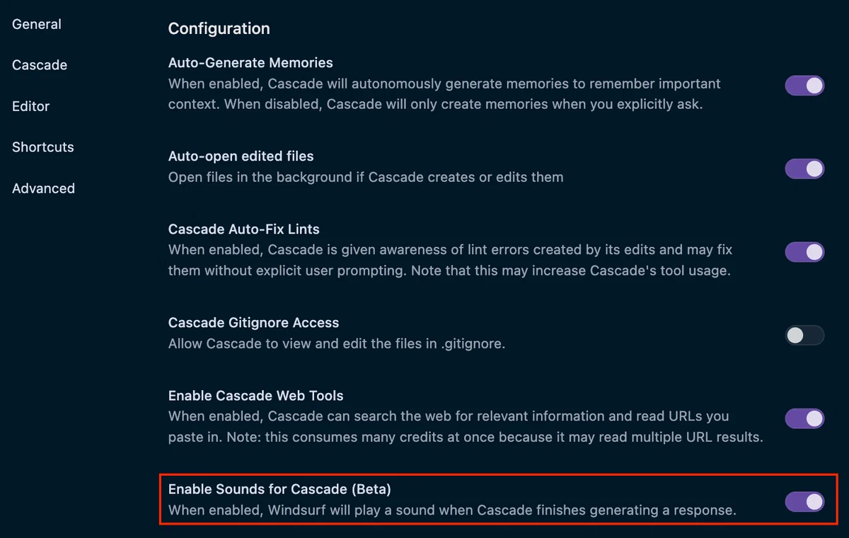 Enable Sounds for Cascade