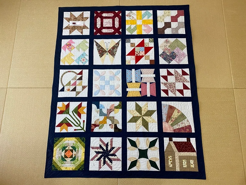 【一点物】手縫いパッチワーク大判サンプラー 125cm×123 一点物】手縫いパッチワーク大判サンプラー 125cm×123講師作品 一点物