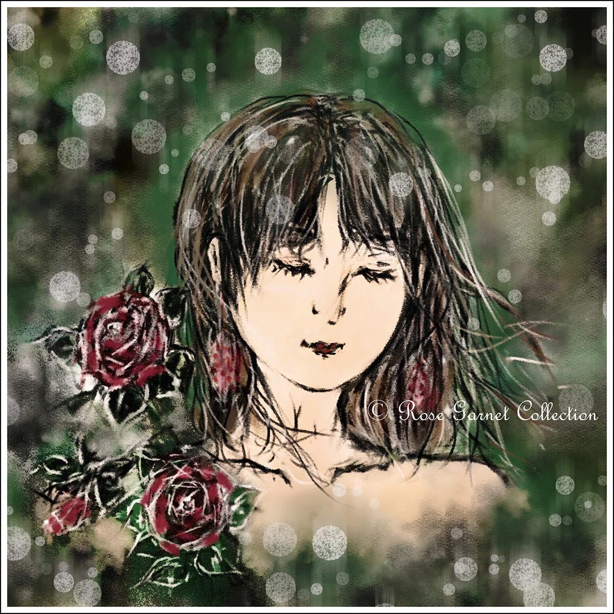 薔薇と雨に薫る私（ノン・フィルタ ver.）：my illustration｜Rose Garnet