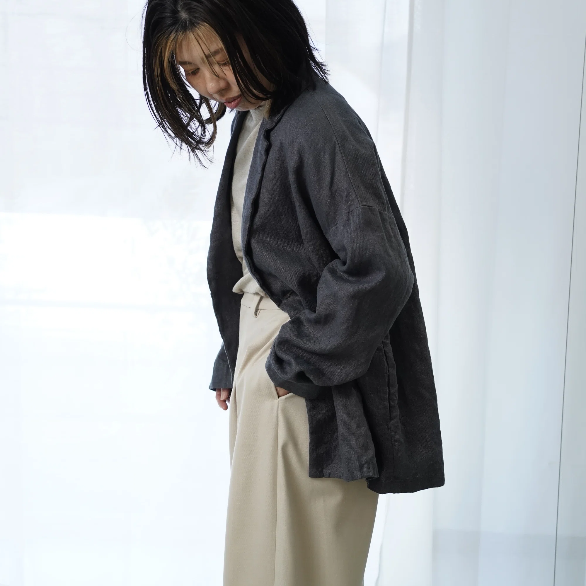 TRAVAIL MANUEL】 フレンチリネン ラスティックジャケット、フレンチ 