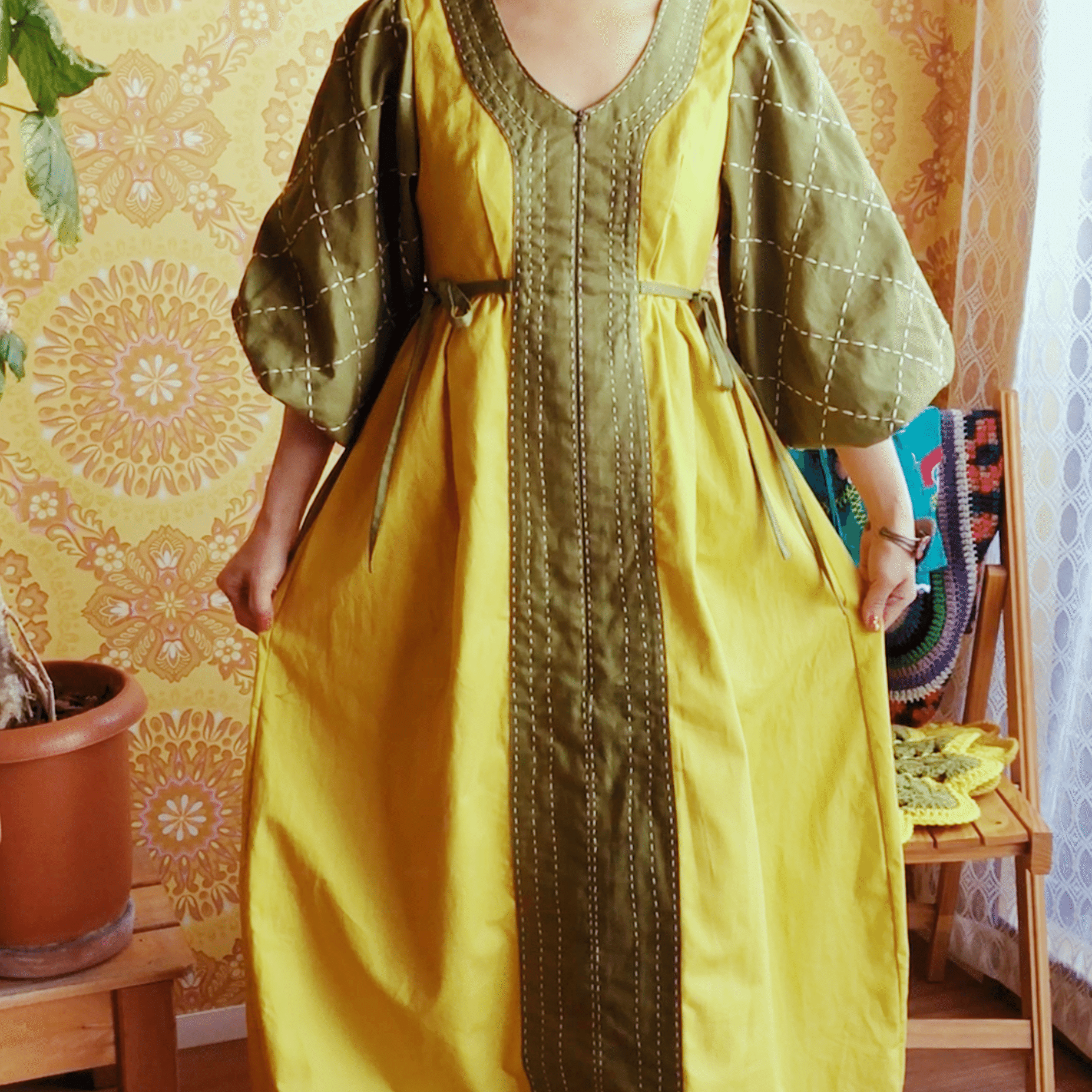 刺し子みたいなステッチの春ワンピースを縫いました🪡🧵｜Sewin'暮らし