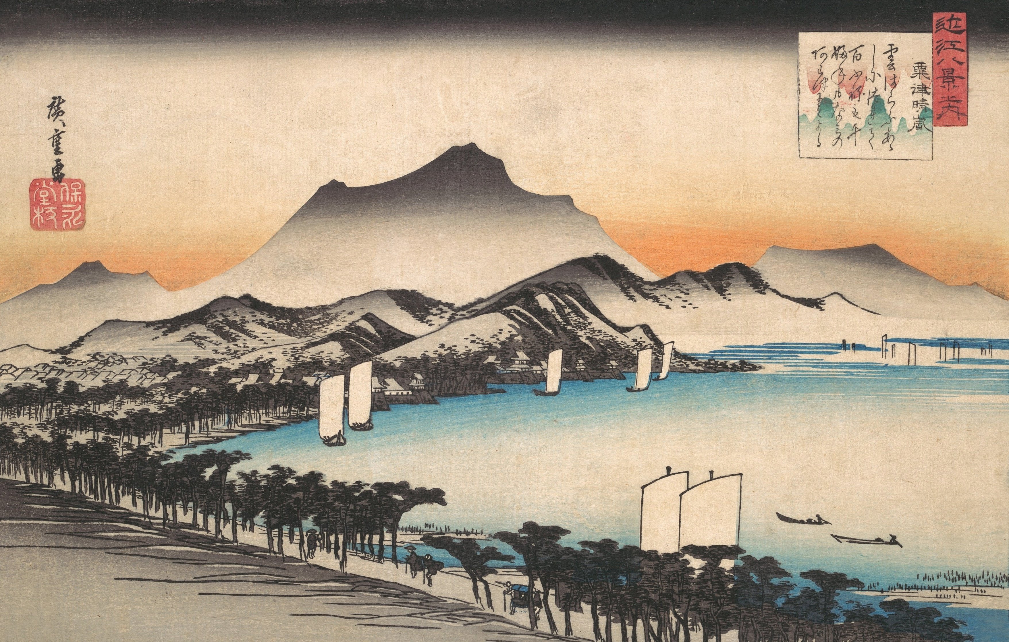 近江八景と琵琶湖風景 版画