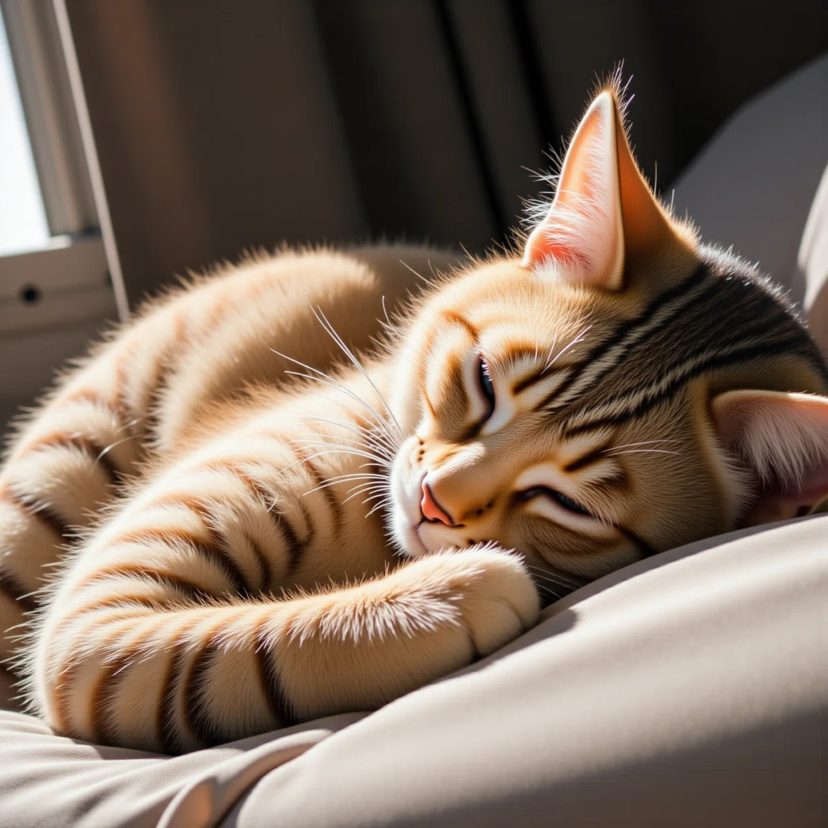 日向ぼっこをしながら気持ちよさそうに寝ている猫の半実写のイラスト