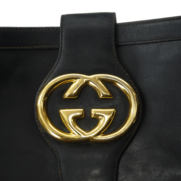 OLD Gucci 70s!GG金具バケツ型ショルダー（黒）｜ビンテージ
