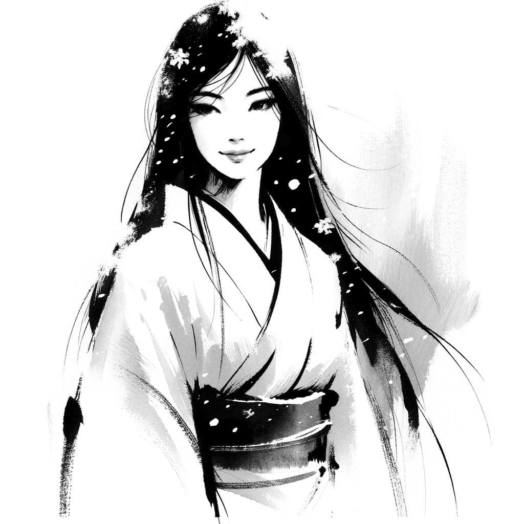 イラストビジネスウーマン 水墨画原画 24131A 肉筆原画墨絵水墨画ドローイング美人画