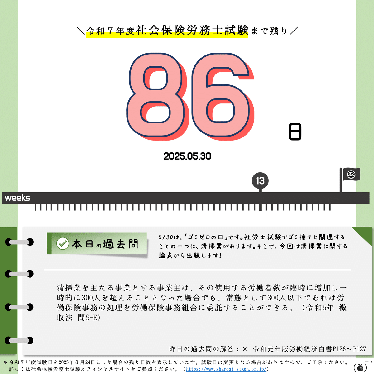 社労士試験2025】カウントダウン＆過去問チャレンジ【2025.05.25