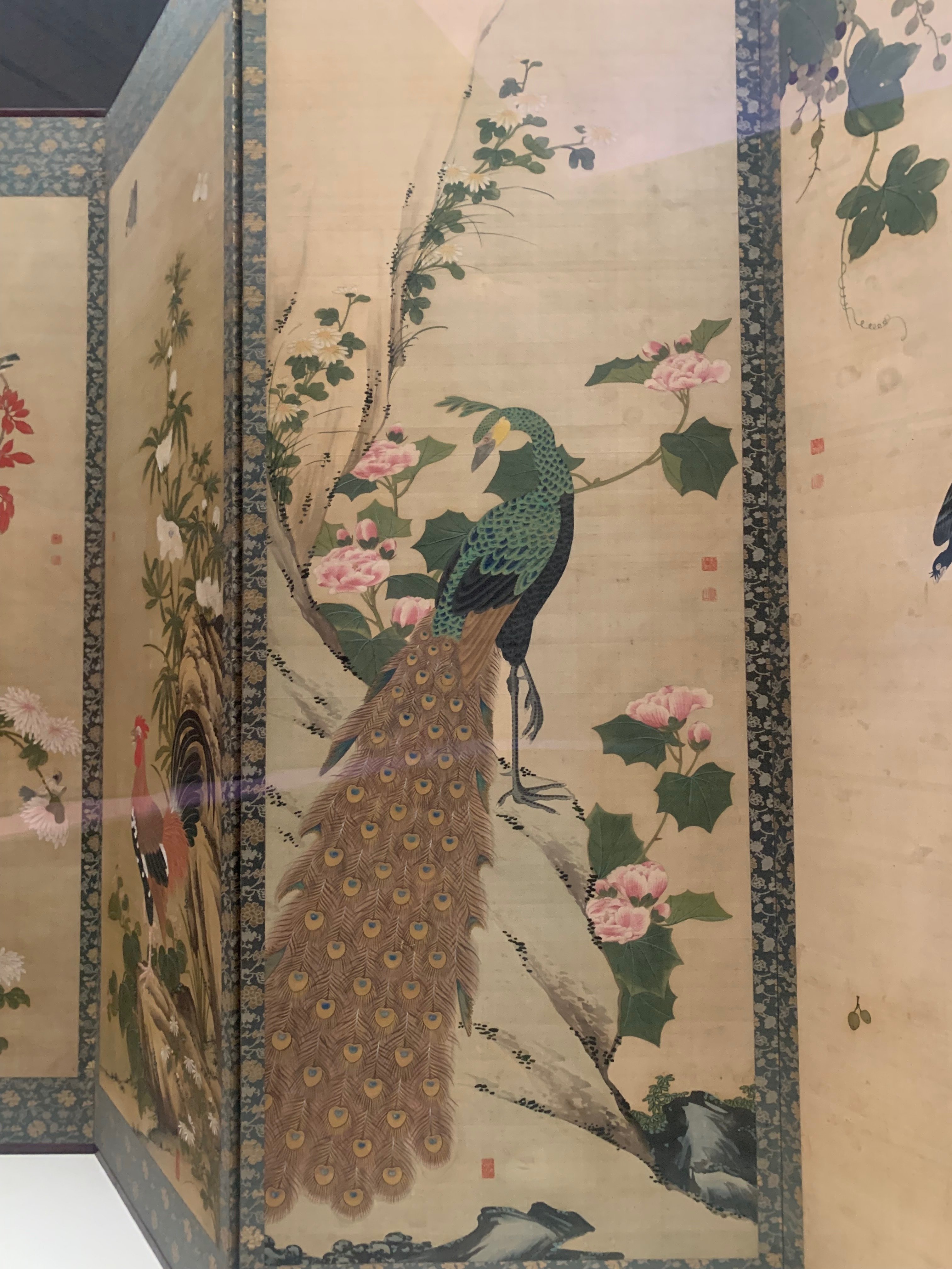 B-3705【模写】山本梅逸 肉筆絹本淡彩 菊花図 掛軸/南画家 御用