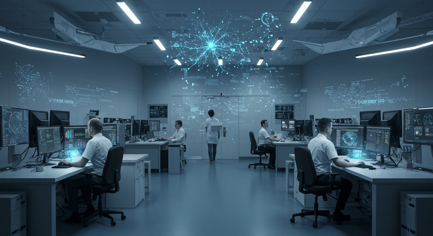 2026年のAI研究室の様子を表現したイラスト