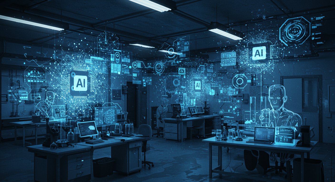 AIによるAI研究の自動化を表現した概念図