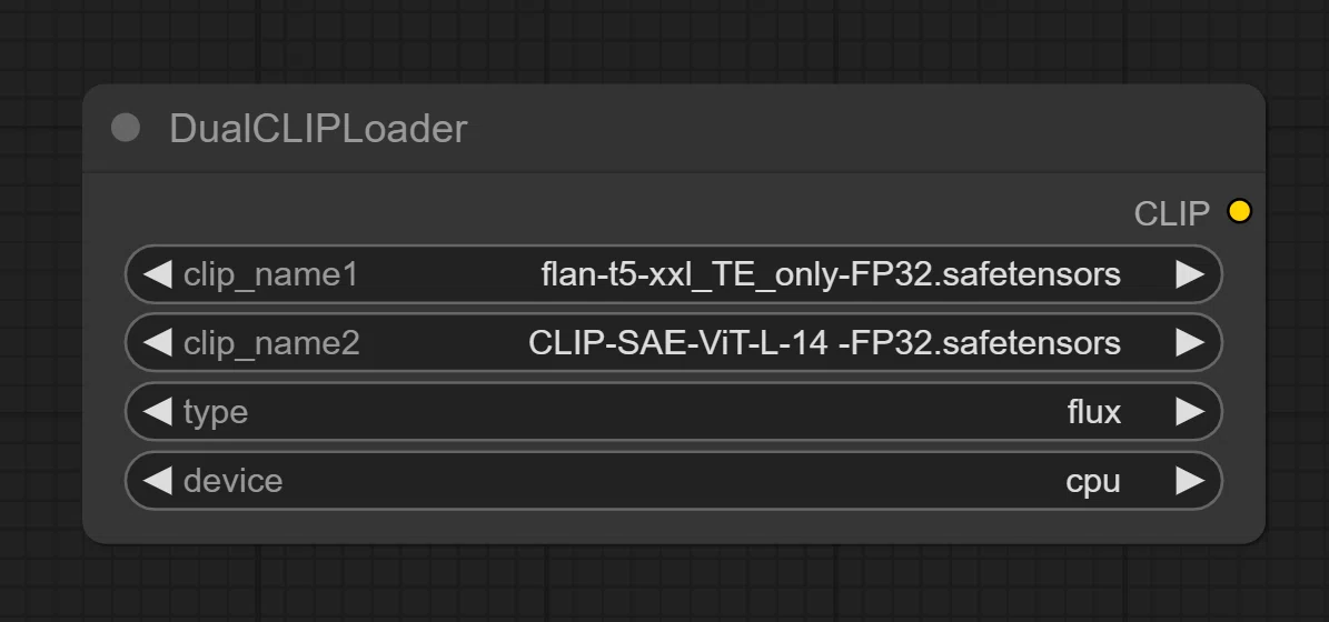 DualCLIPLoader ノードのスクリーンショット
