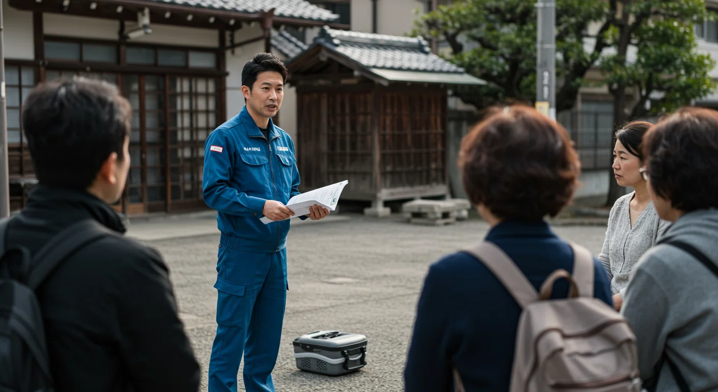 自然災害調査士が地域の防災訓練で指導している様子