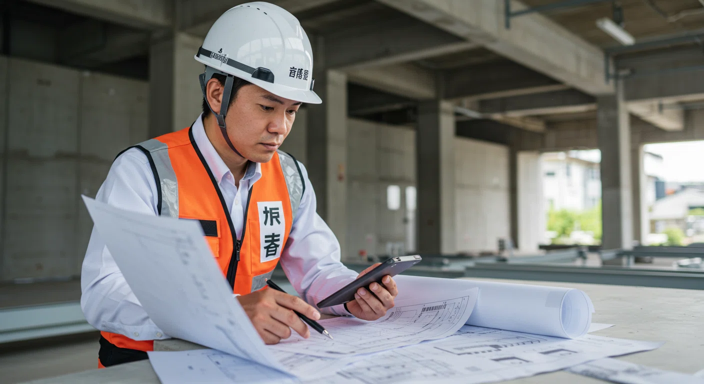 自然災害調査士が建物の災害リスクを評価している様子