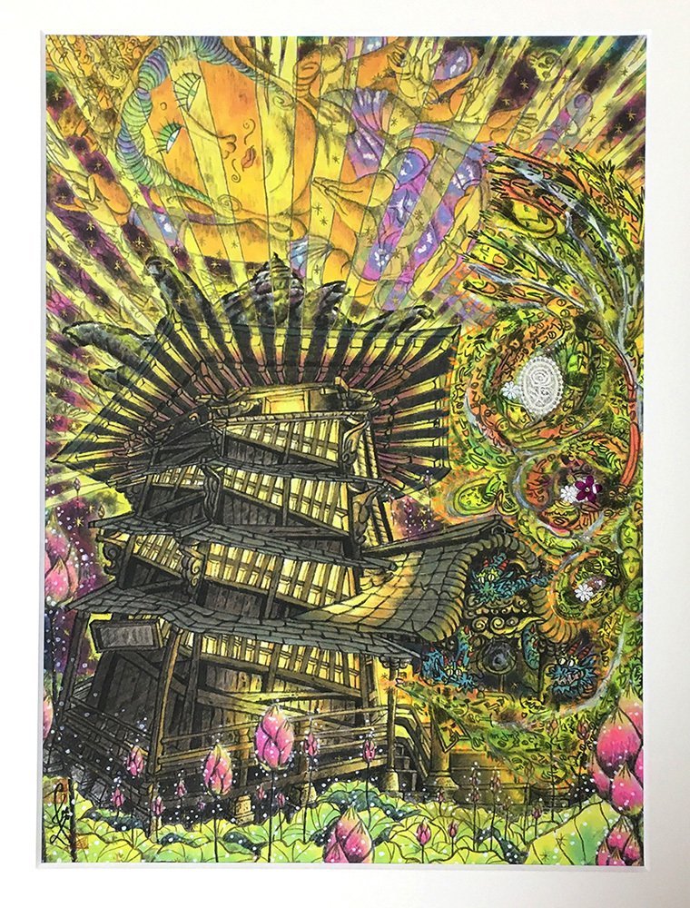 大好きな会津若松のさざえ堂を描いた「祈りスパイラル」会津総合美術展