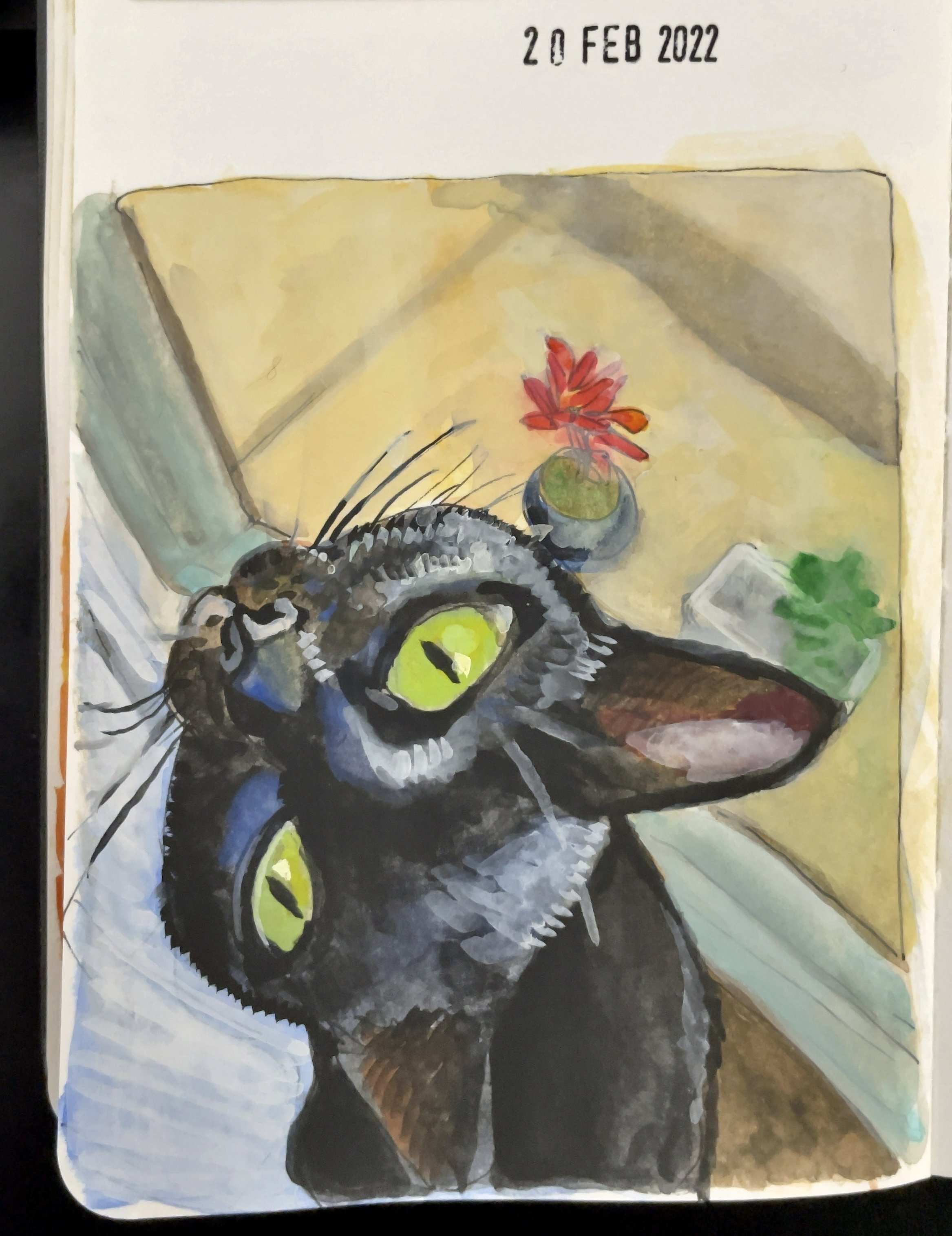 水彩画 原画 窓際の黒猫 - メルカリ