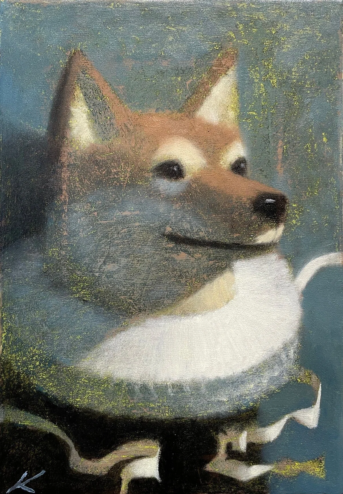 エリザベスカラーをした柴犬の絵の制作プロセス｜木内達朗🐶Tatsuro Kiuchi