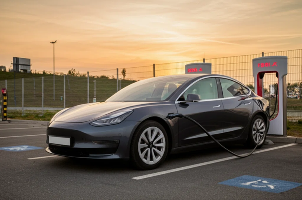 テスラ車と充電ステーション