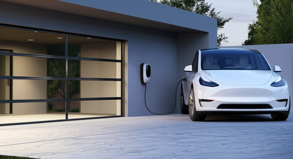 テスラ車と充電中の様子