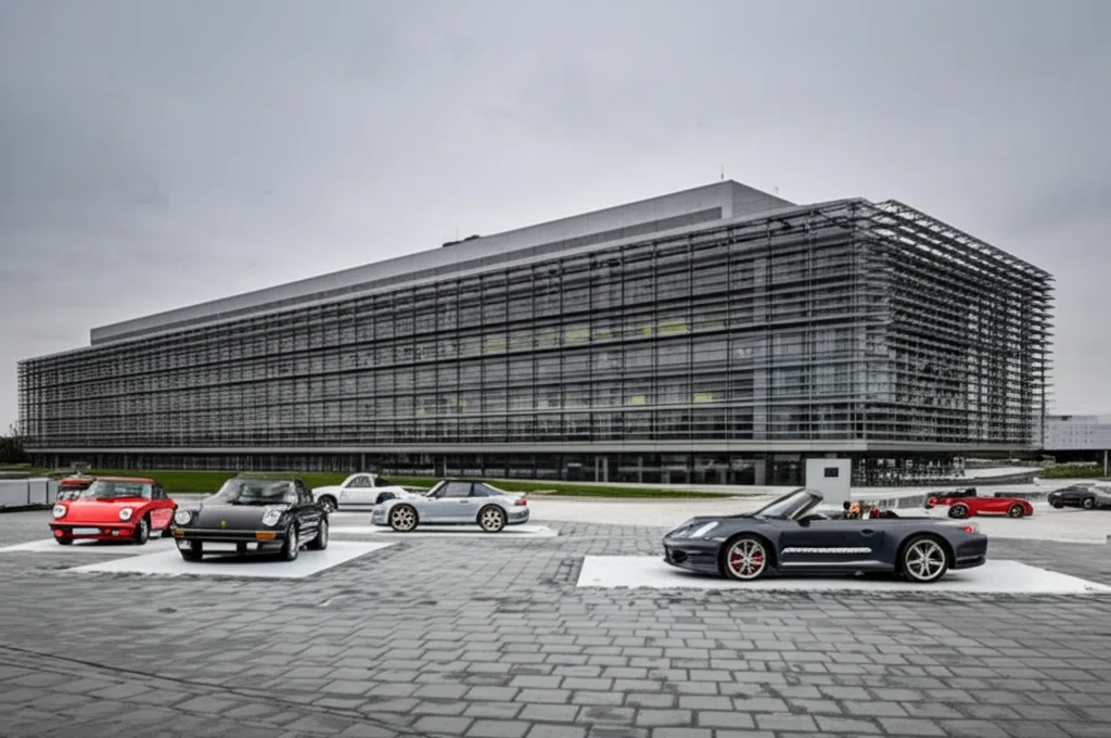 シュトゥットガルトのポルシェ本社と展示されている歴代モデル