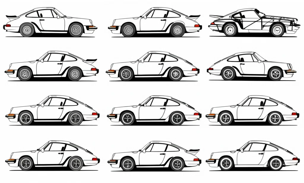 ポルシェ911の進化の歴史を示す複数世代のモデル