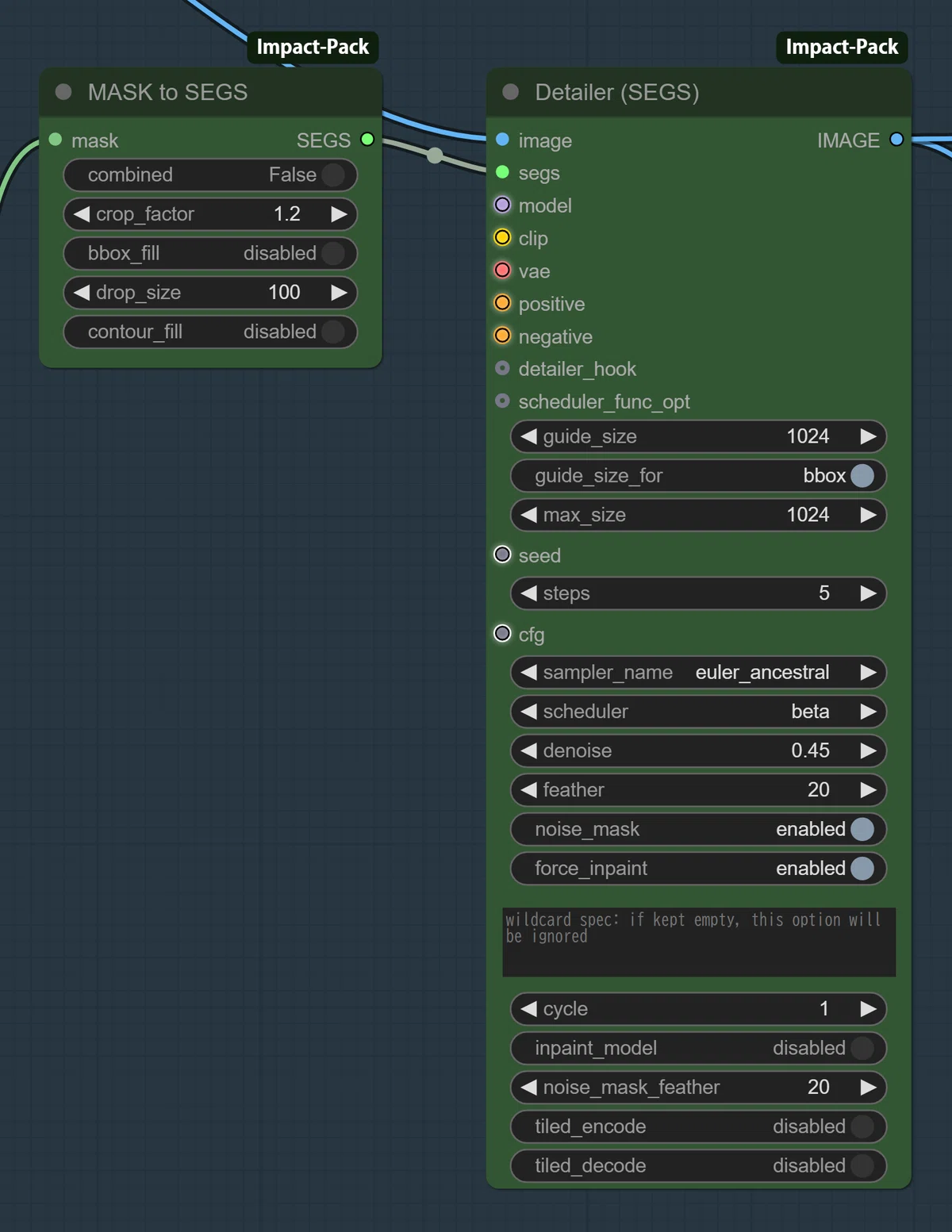 Screenshots of MASK to SEGS and Detailer (SEGS) nodes