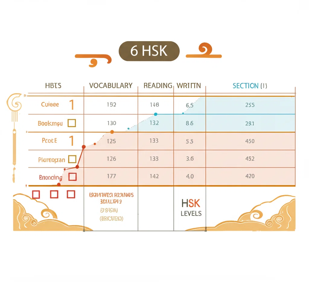 HSKの6つのレベルと必要語彙数を示した図表