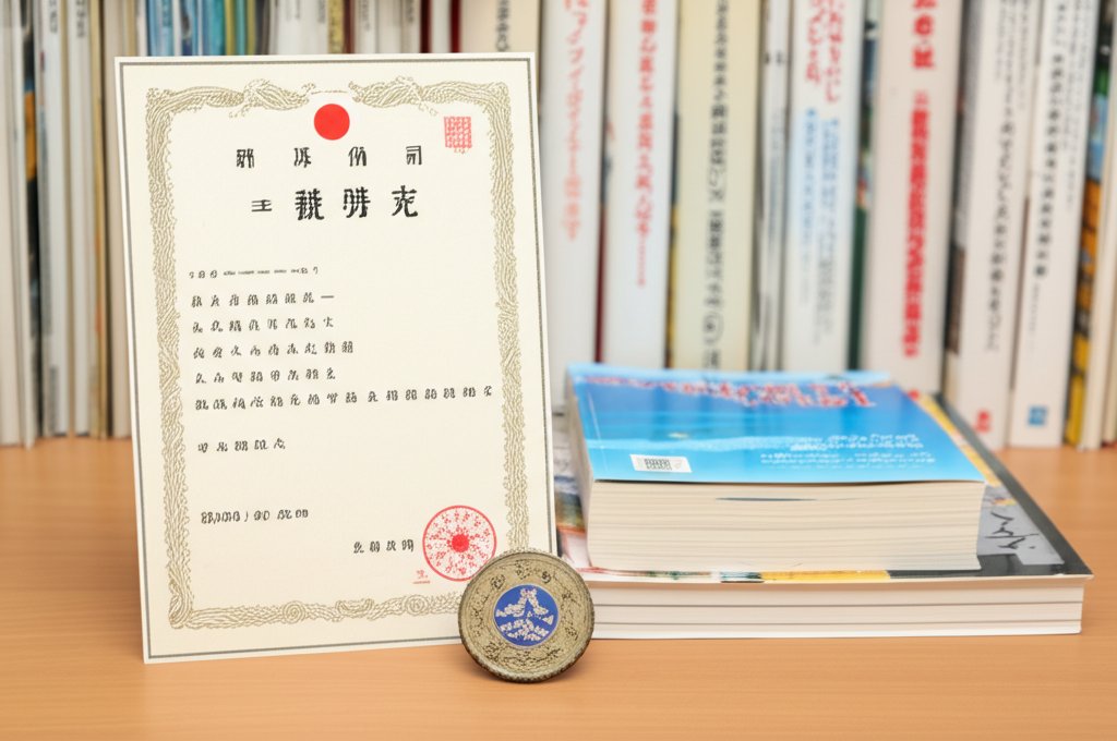 全国通訳案内士の合格証書と徽章