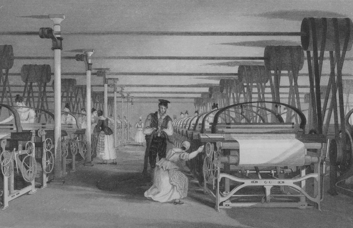 Power loom weaving in (1835)Illustrator T. Allom