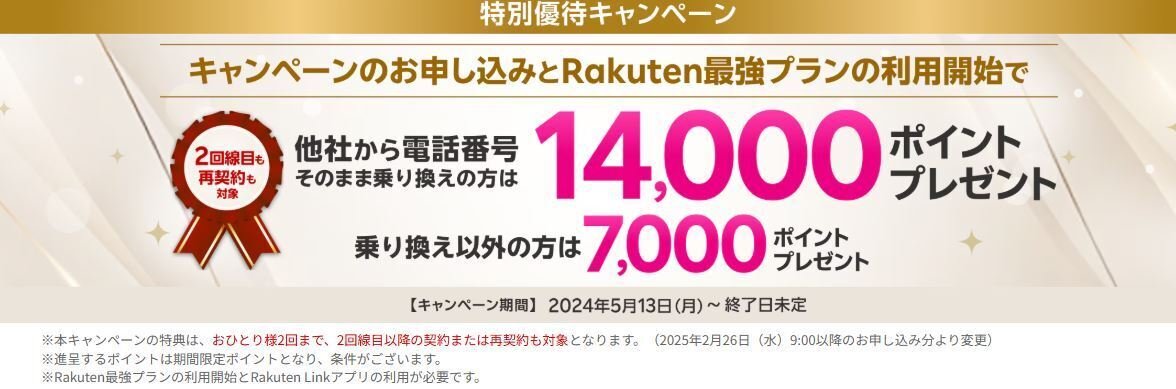 再契約OK】【特別なお客様向け】Rakuten最強プランのお申し込みで楽天  