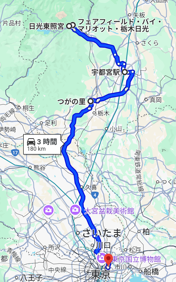 日光ツーリング２日目の行程