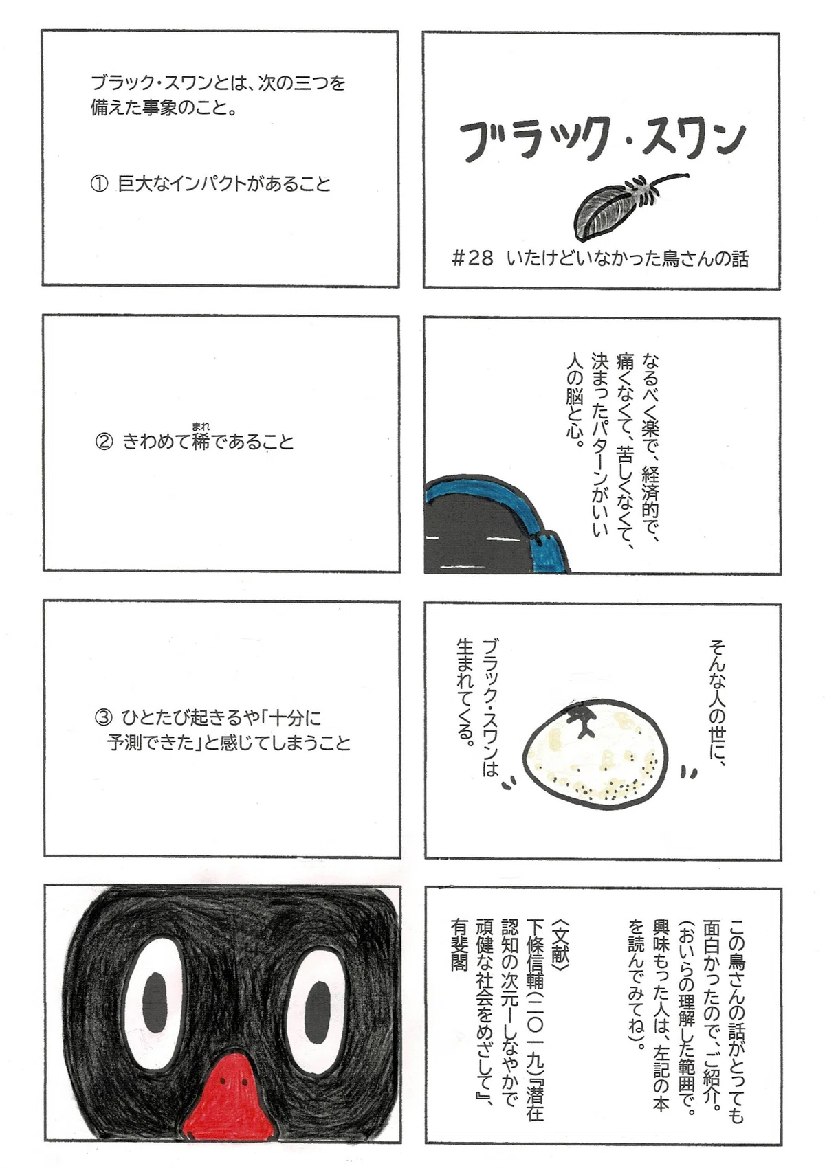 ブラック・スワンという事象について。物事を捉え、考え、関わっていくときに大切な姿勢としてご紹介したくなったたぷたぷ。イメージが湧くようにと黒鳥さんにも登場してもらいましたよ。