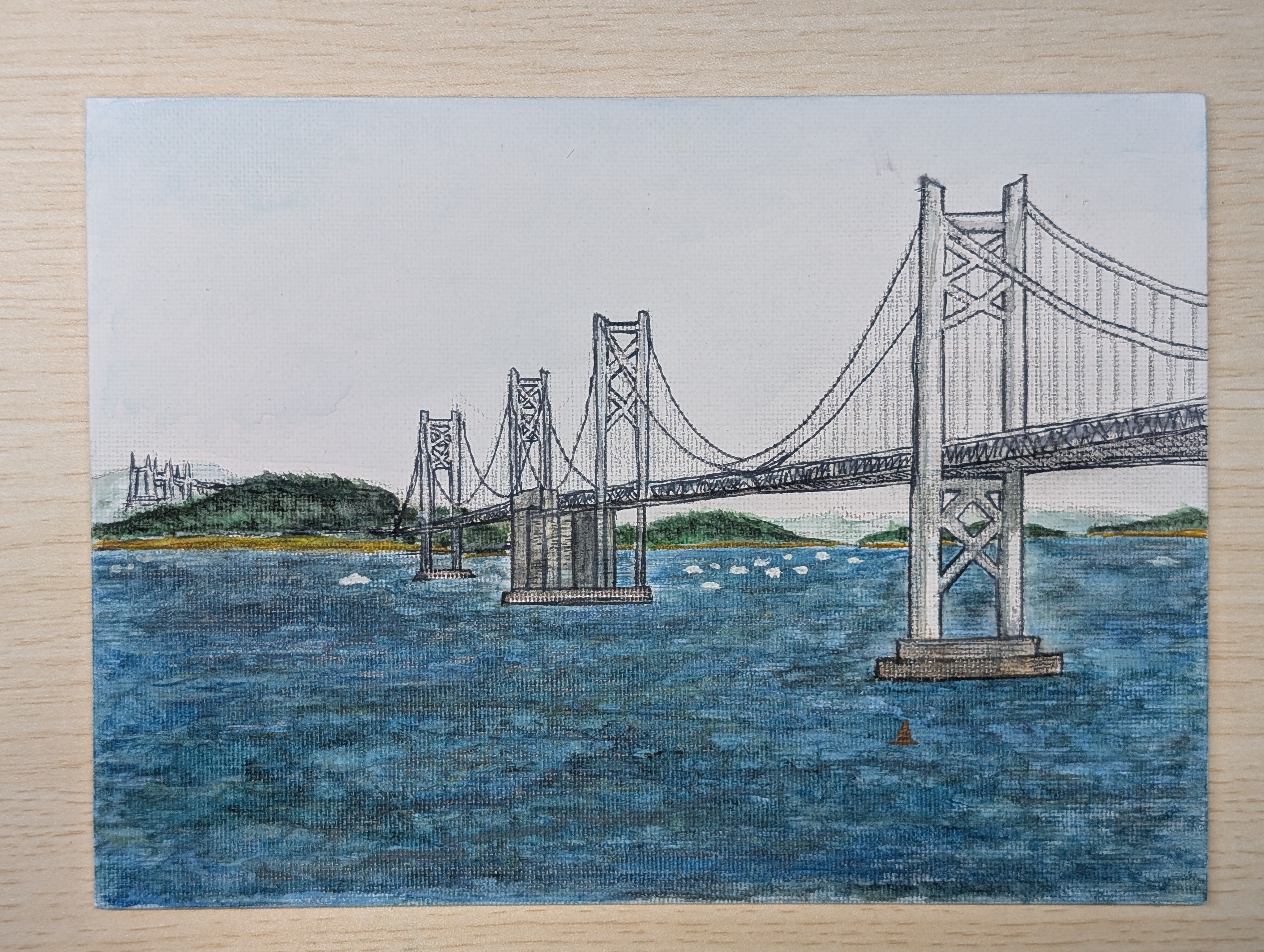 水彩画で思い出の地を描く（#1瀬戸大橋）｜Ken＠香川単身赴任中