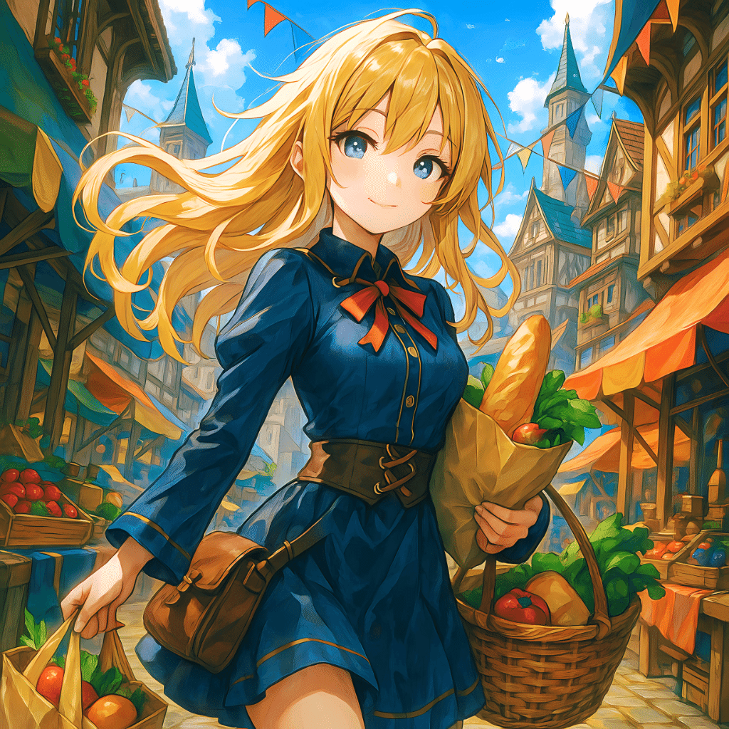 市場での散策【AIイラスト＋4コマ漫画】｜Alpaka