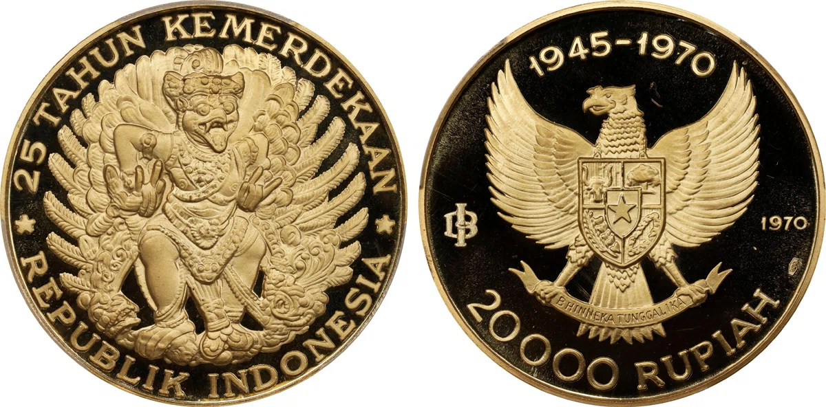 貴重！インドネシアガルーダ 職人手作りヴィンテージ 1970年インドネシア ガルーダ 20,000ルピア金貨｜アンティークコイン