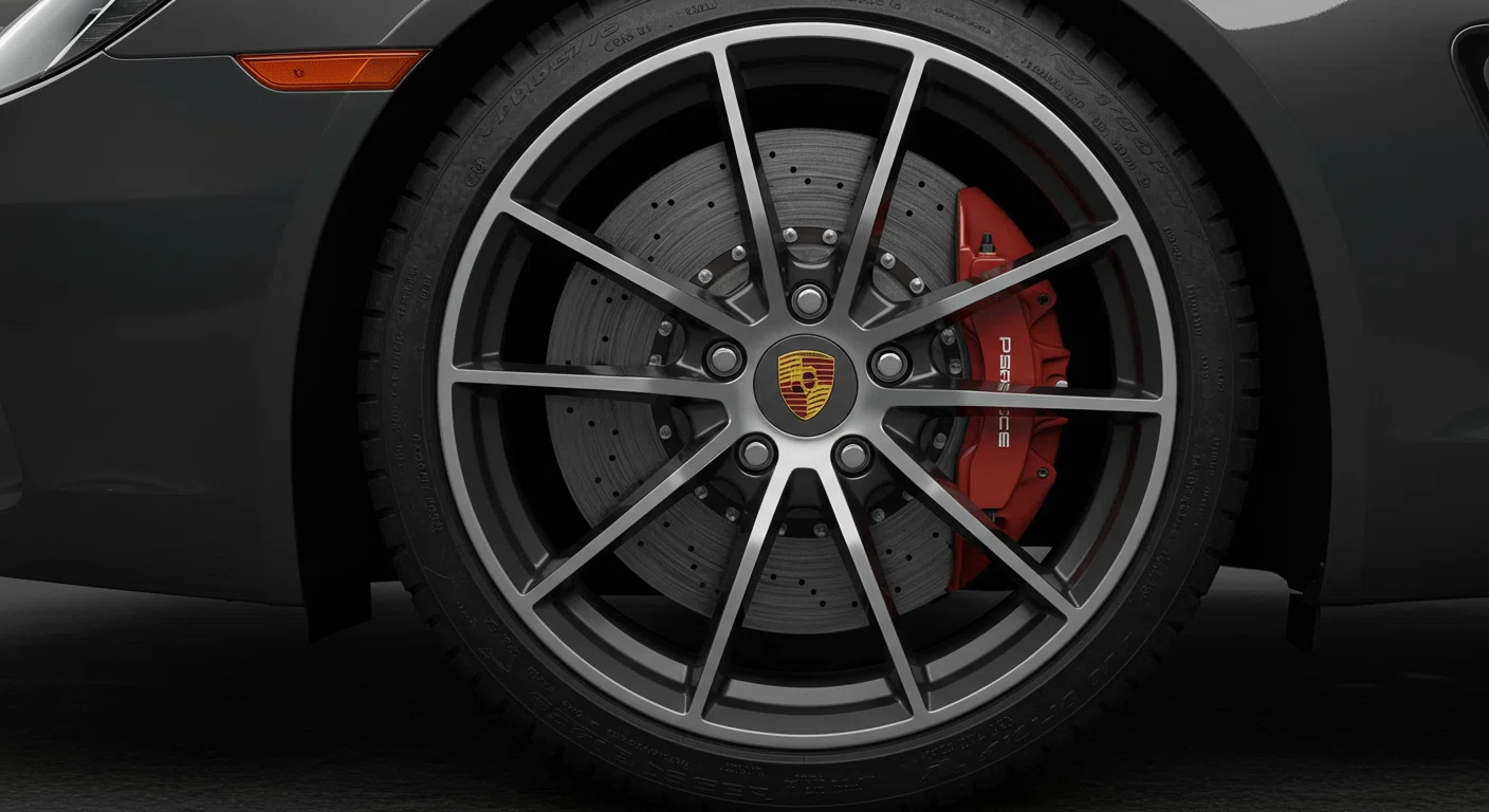 ポルシェボクスターのタイヤとホイール部分のクローズアップ