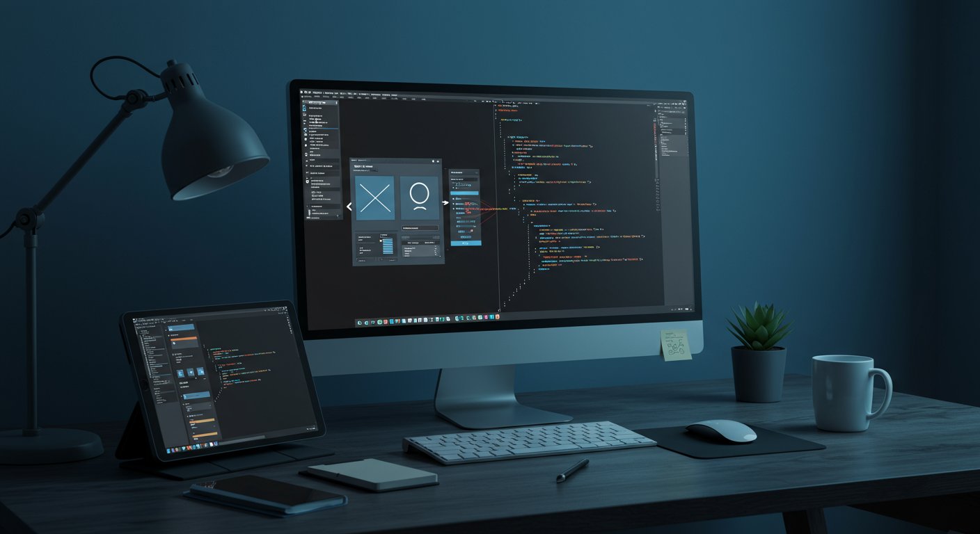 デザイナーがコードエディタを使ってデザインする様子