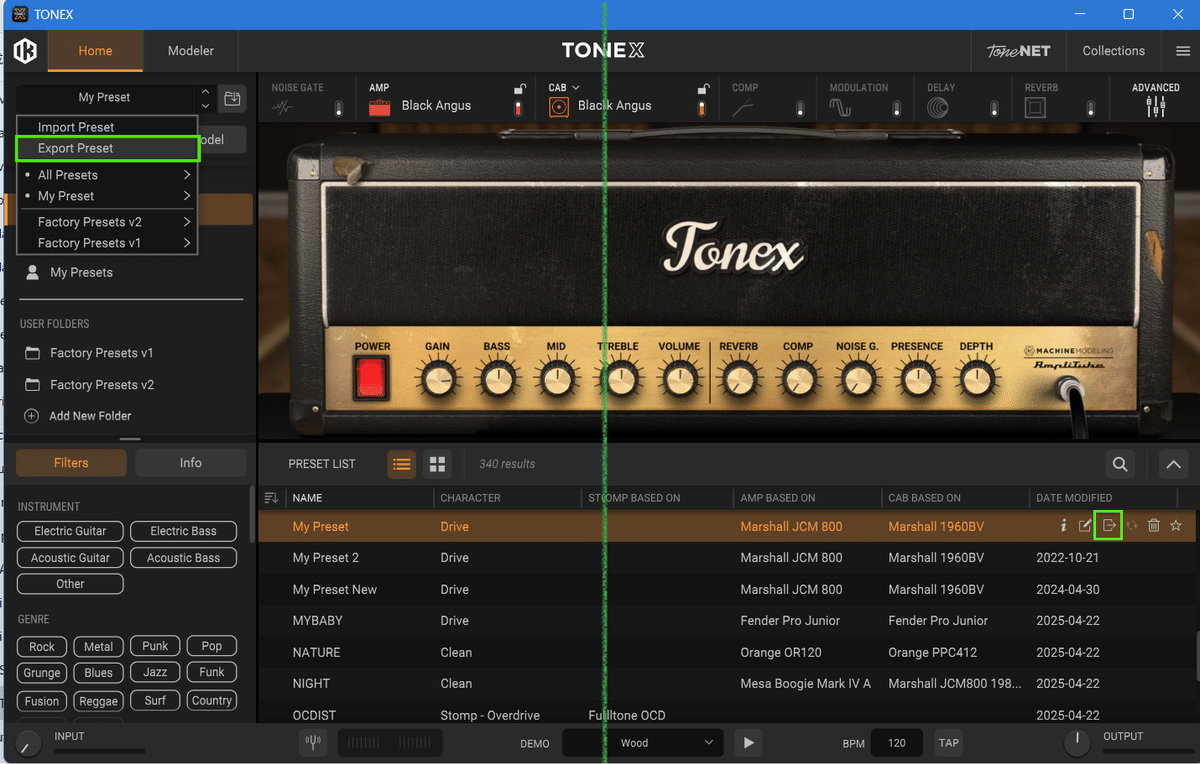 TONEXライブラリーのプリセットをバックアップ、別のPCに移行するには