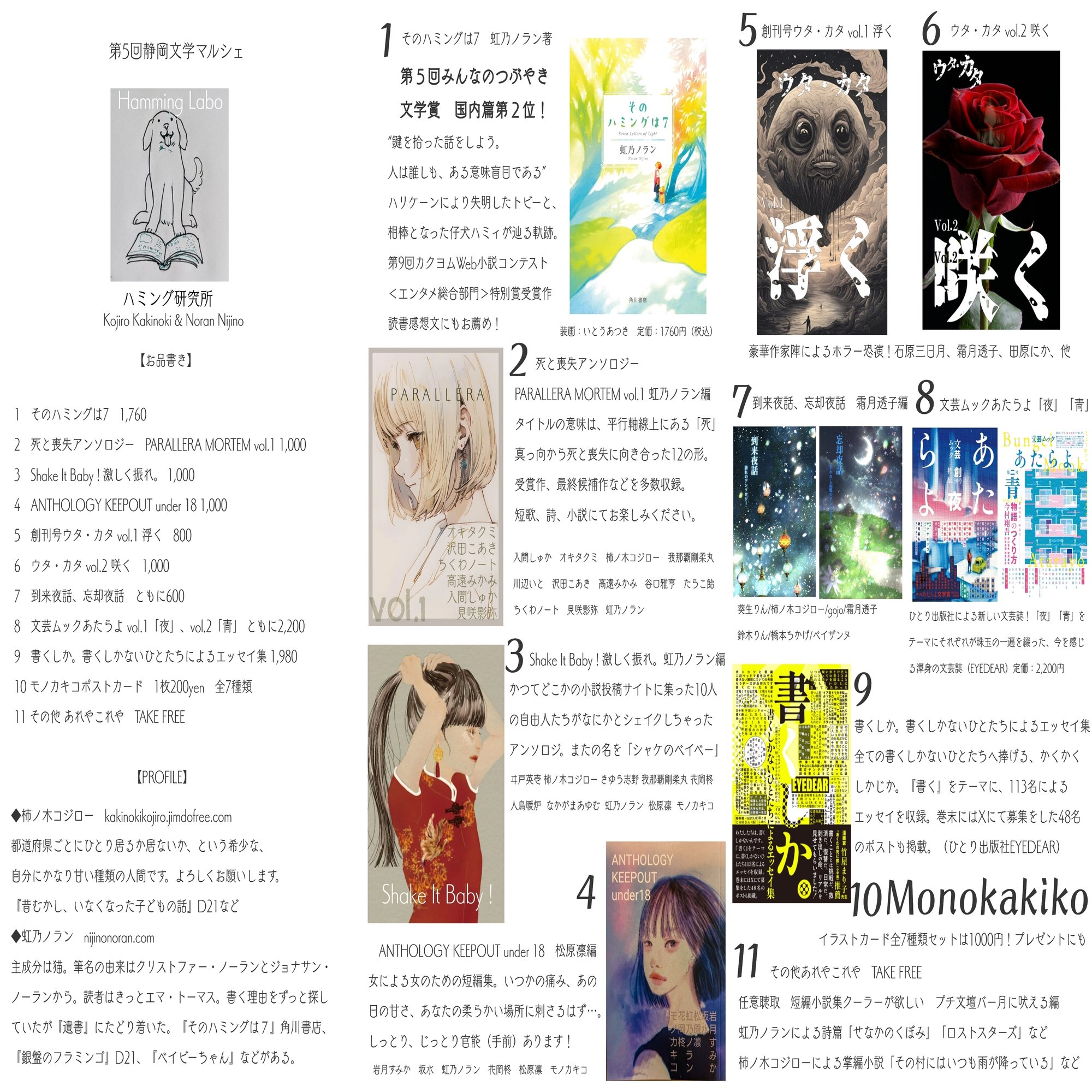 第5回静岡文学マルシェ「ハミング研究所」G6お品書き｜虹乃ノラン