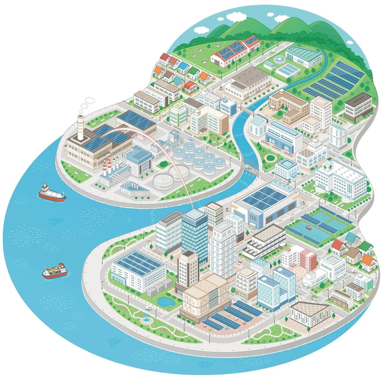 イラスト作成2 俯瞰図 – 未来都市のビジョンイラスト制作 – アスタリスクのイラスト