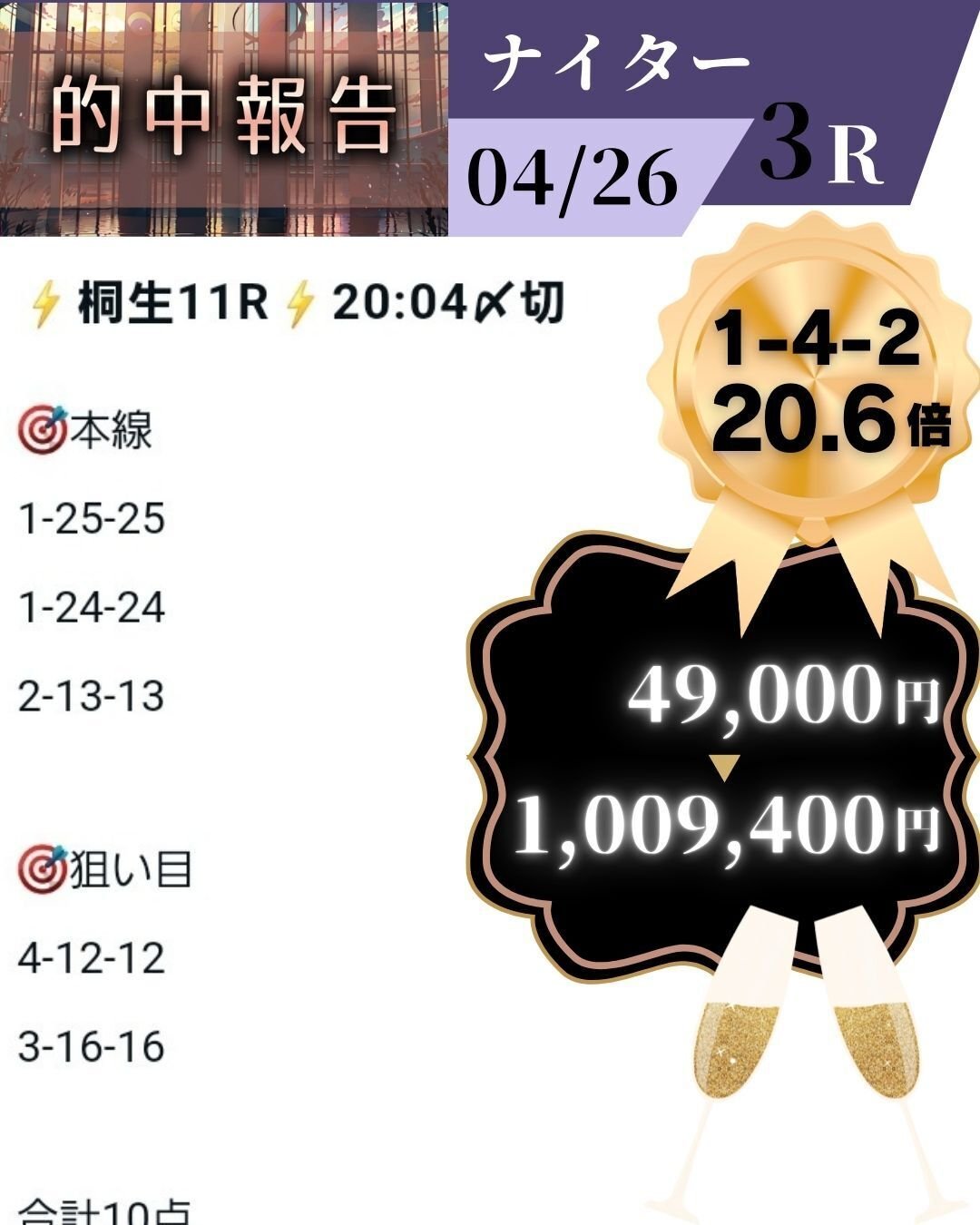 🍇4/26的中結果🍇🎯｜セール中での帯獲得🏅✨ナイター編｜みお