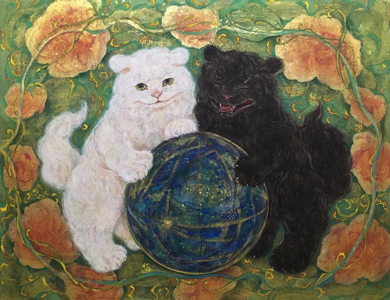 狛犬と獅子/狛犬】 現代アート 絵画 日本画 イラスト 開運
