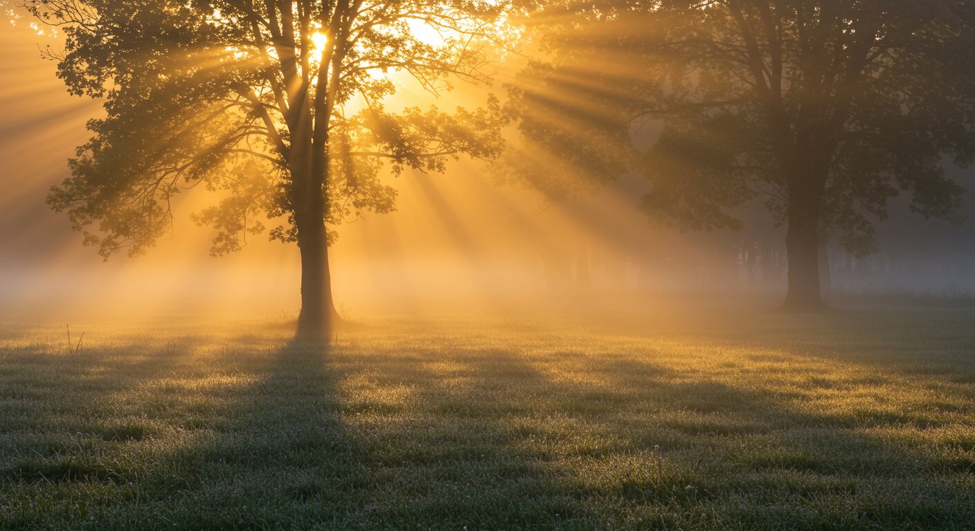 朝日が差し込む美しい朝の風景