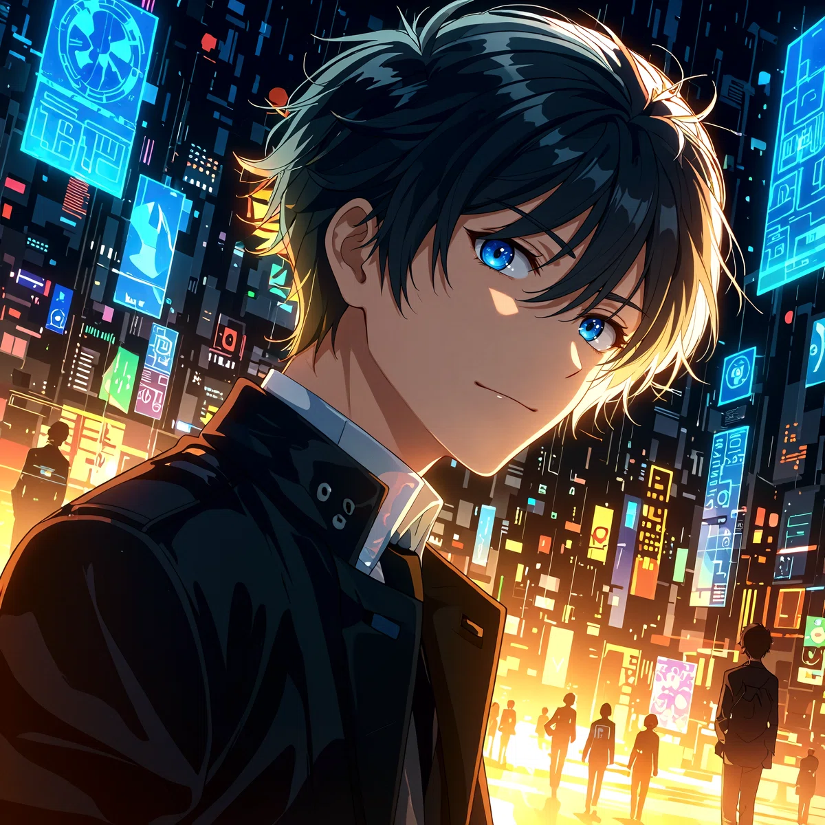 HiDream-I1-Dev Anime illustration of a young cyberpunk man