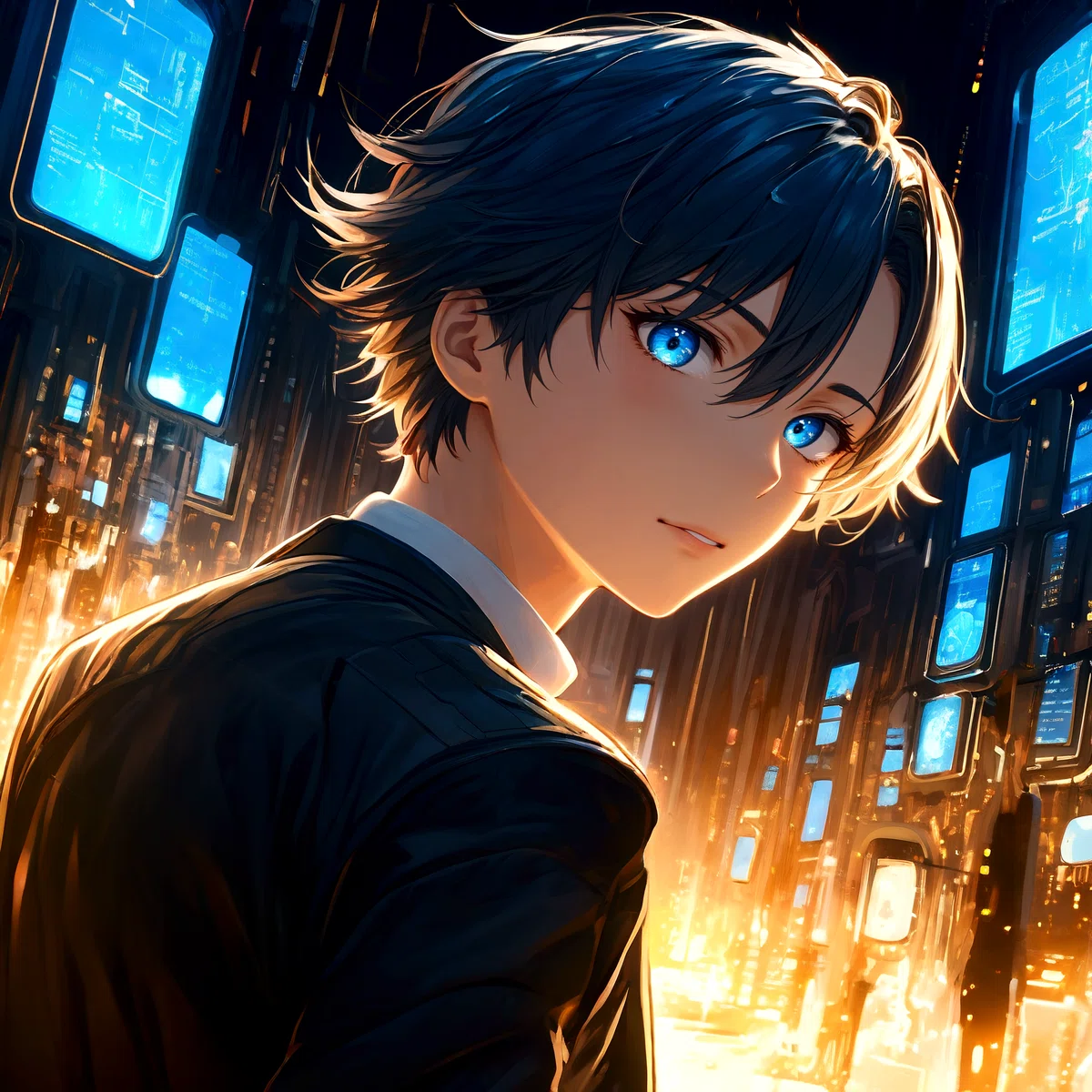 AuraFlow_0.3 Anime illustration of a young cyberpunk man
