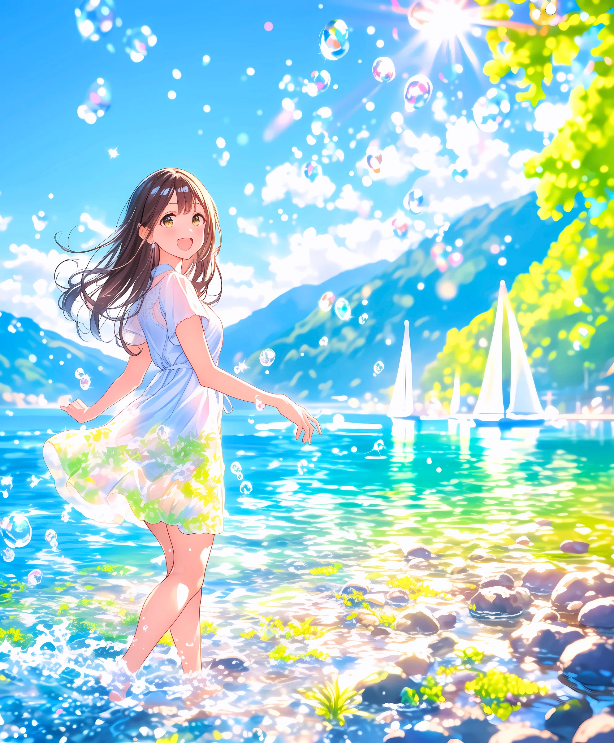 AQUART 1.2.3.4.5　イラスト本 光る夏と水面に【AIイラスト＋4コマ漫画】｜Alpaka