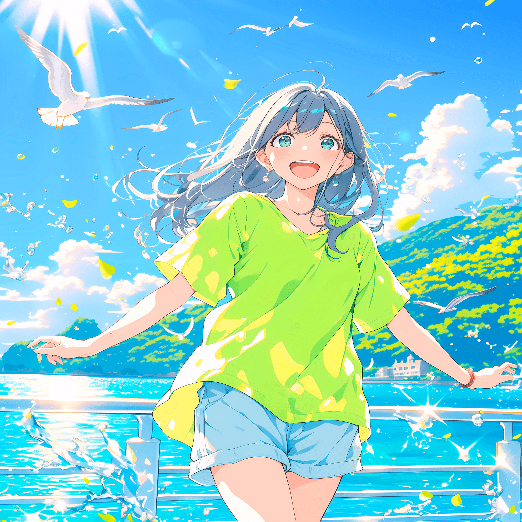 光る夏と水面に【AIイラスト＋4コマ漫画】｜Alpaka