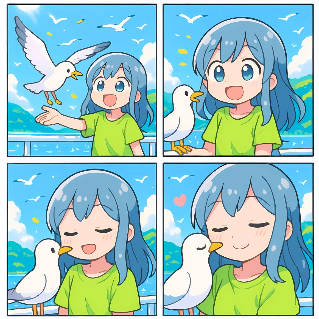 光る夏と水面に【AIイラスト＋4コマ漫画】｜Alpaka