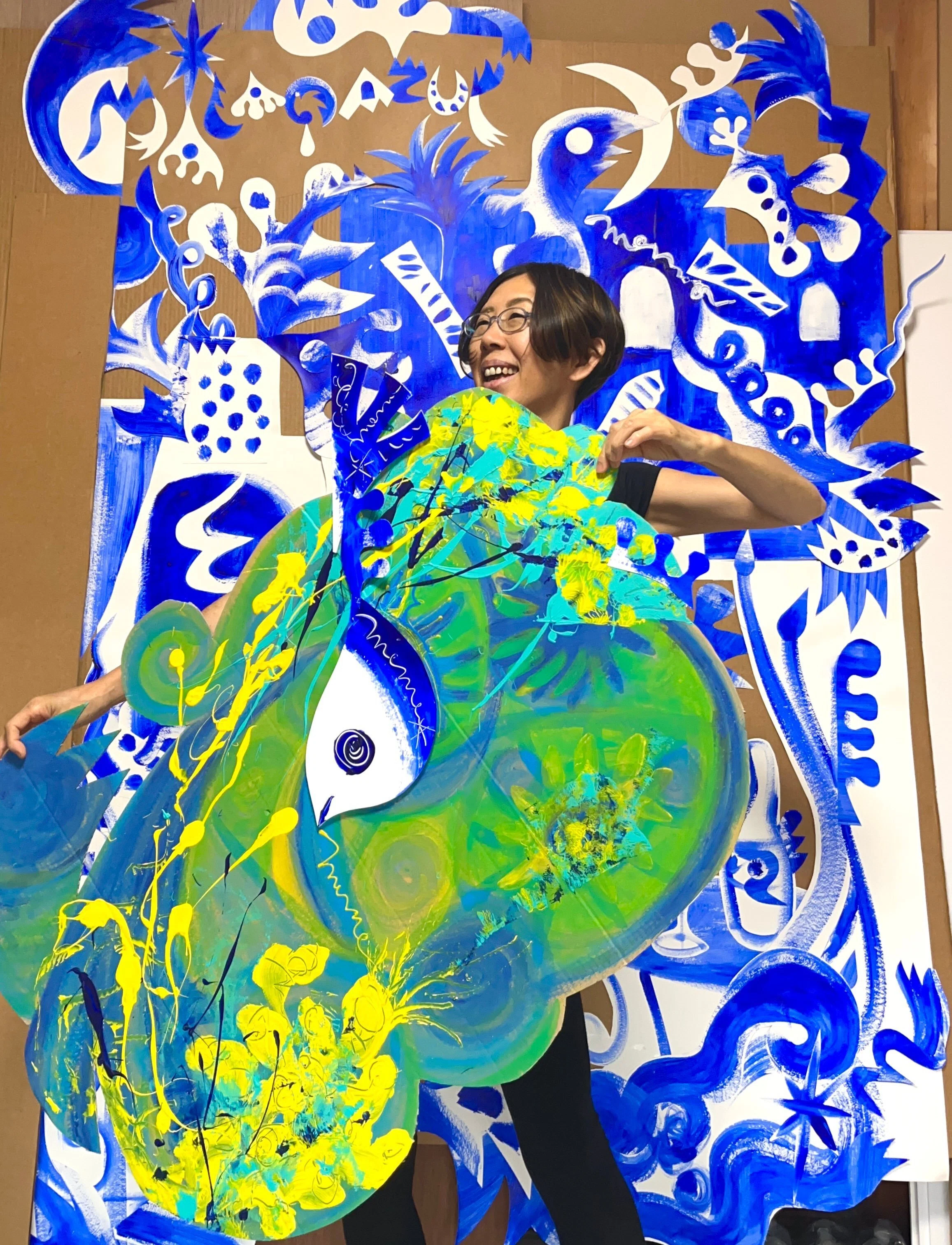momorin水彩画 ラナンキュラスと自由に舞う鳥　値段は※900円です ももきみどり展2025／145［総集編］｜Momo Quimidori