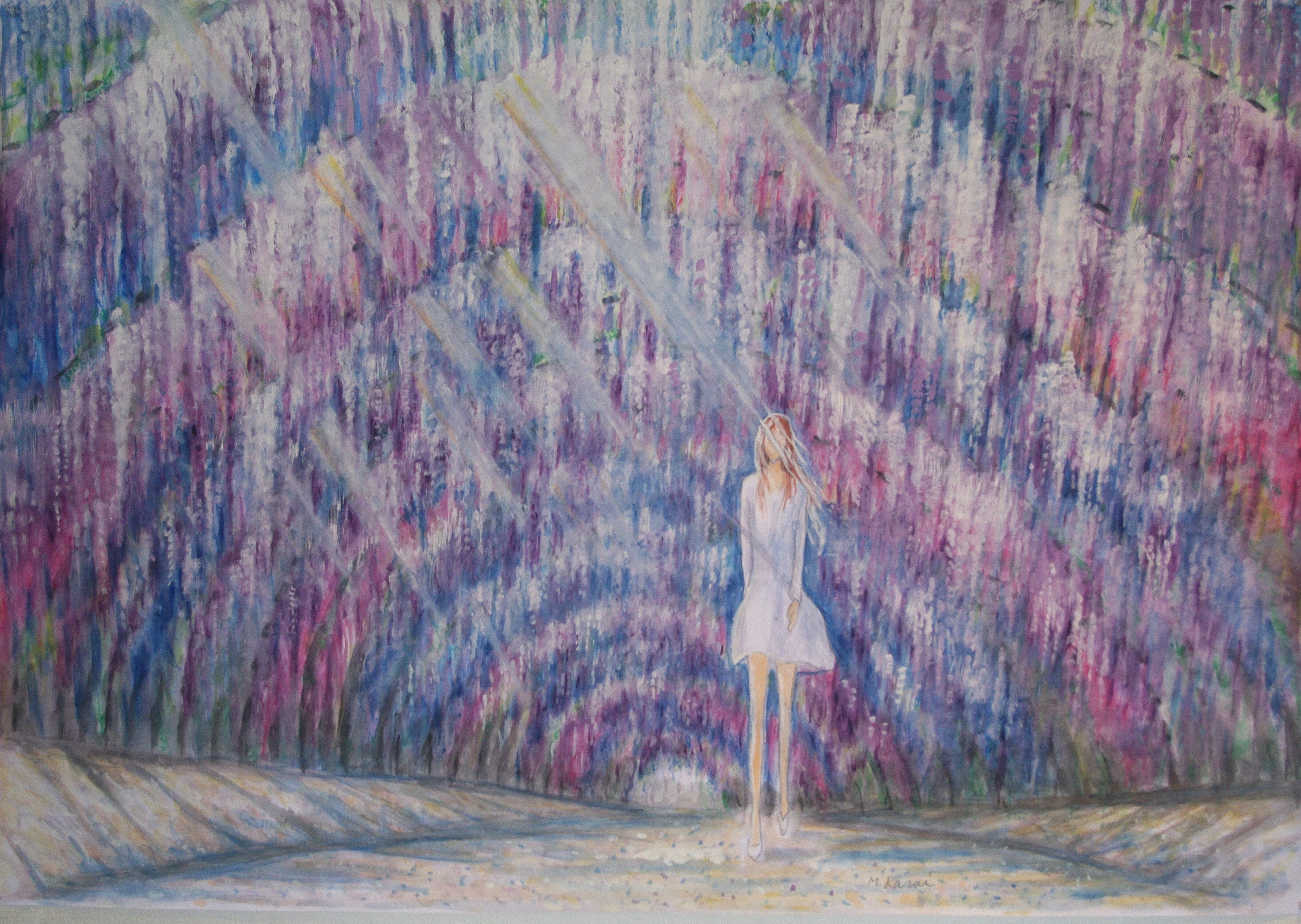油絵 絵画 【藤のトンネル】 藤の花のトンネル｜マシュー・カサイ
